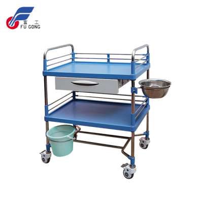 ABS and stainless steel material two layers medical hospital treatment trolley with dust box and wheels