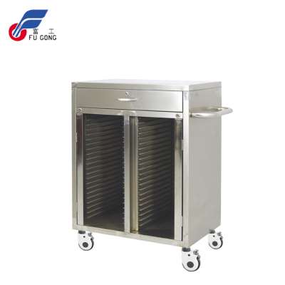 Stainless steel record trolley with 75mm castors and 2 drawers