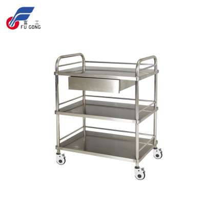 Hotting sale price Stainless steel one drawer three layers medical clinic trolley with four wheels