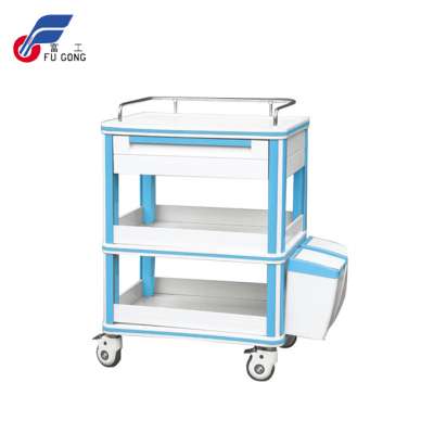 Steel material three layers medical treatment trolley with 2 dust box