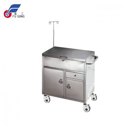 2018 Wholesale price Stainless steel movable 2 drawers medical hospital medicine trolley with 75 mm castors